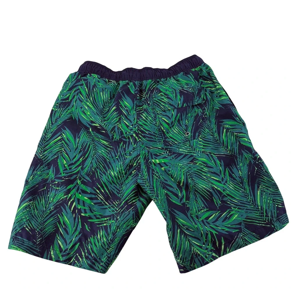 Gap Mens Medium Tropical Palm Leaf Print Swi Trunks Navy Blue Green Board Shorts